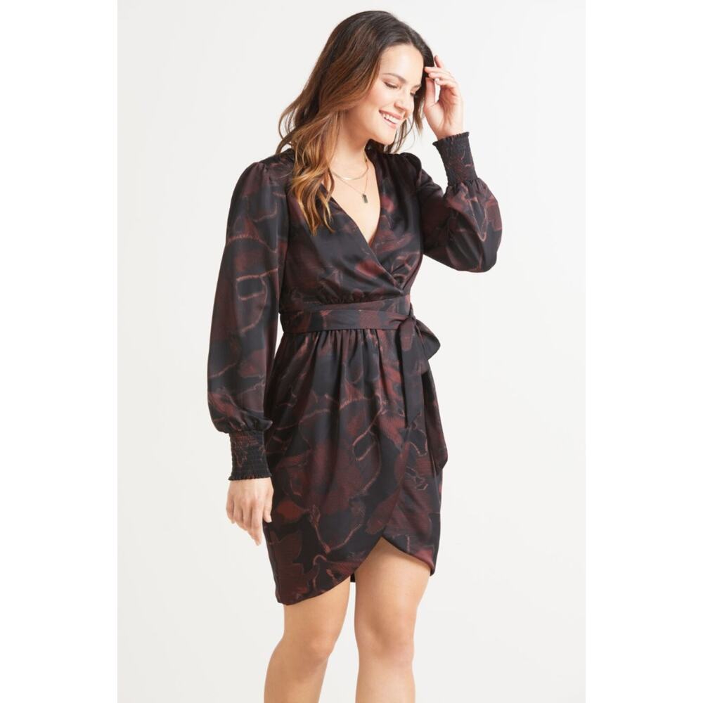 Allison Joy EVEREVE Sascha Surplice Mini Dress Tulip Hem Long Sleeve, XS - Picture 2 of 12